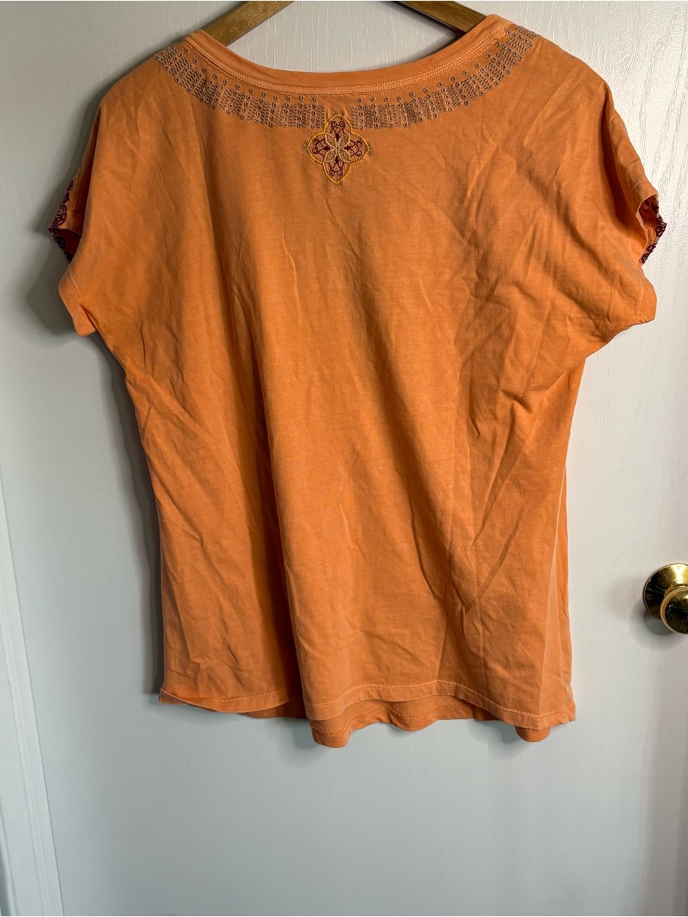 Sundance Sz M Paisley Embroidered Cotton Knit T-Shirt Short Sleeve Boho Festival - Picture 4 of 9